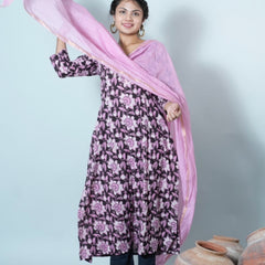 Janya Jahota Hand Block Printed Chikankari Embroidered Kurta Dupatta Set