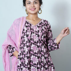 Janya Jahota Hand Block Printed Chikankari Embroidered Kurta Dupatta Set