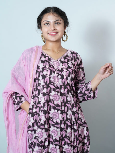 Janya Jahota Hand Block Printed Chikankari Embroidered Kurta Dupatta Set