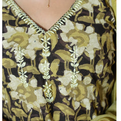 Hamsini Jahota Hand Block Printed Chikankari Embroidered Kurta with Dupatta