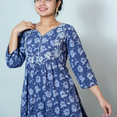 Hand Block Printed Naira Cut Kurta With Embroidery Details