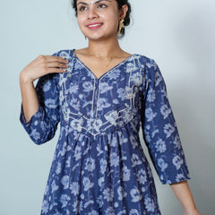 Hand Block Printed Naira Cut Kurta With Embroidery Details
