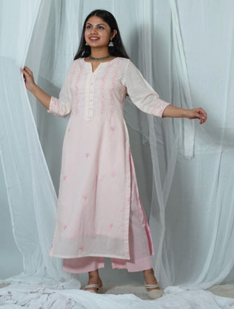 Shubha Hand Chikankari Mul Cotton Straight Ft Kurta