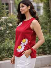 Handpainted Sona Phool Red Cotton Flax Top