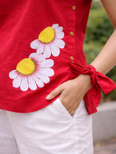 Handpainted Sona Phool Red Cotton Flax Top
