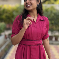 Scarlet Bloom Hand Embroidered Cotton Breeze Dress(Pre-Launch)