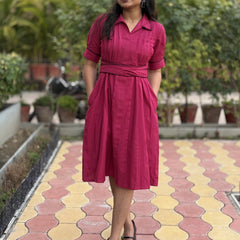 Scarlet Bloom Hand Embroidered Cotton Breeze Dress(Pre-Launch)