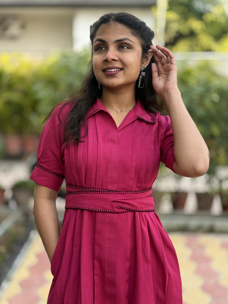 Scarlet Bloom Hand Embroidered Cotton Breeze Dress(Pre-Launch)