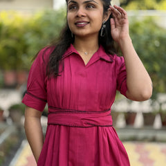 Scarlet Bloom Hand Embroidered Cotton Breeze Dress(Pre-Launch)