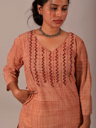 Marble Print Straight Fit Kurta-Pant Set With Embroidery Details on Choli - Niyatee