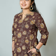 Falak Hand Block Printed Side Kali Kurta Embellished With Hand Embroidery and sequin detail.