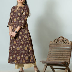 Falak Hand Block Printed Side Kali Kurta Embellished With Hand Embroidery and sequin detail.