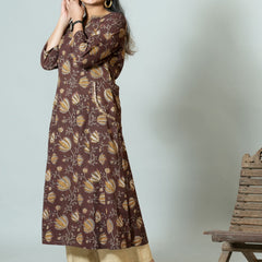Falak Hand Block Printed Side Kali Kurta Embellished With Hand Embroidery and sequin detail.