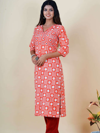 Blockprinted Straight Fit Kurta With a grace of hand done Mirror and Kantha Embroidery - Niyatee