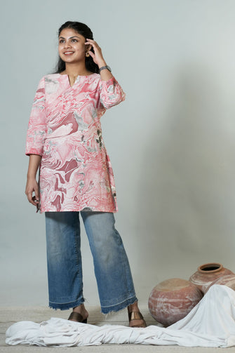 Marble Printed Cotton Short Kurta