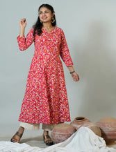 Hand Block Printed Cotton Kurta With Side Kali and hand Embroidery details