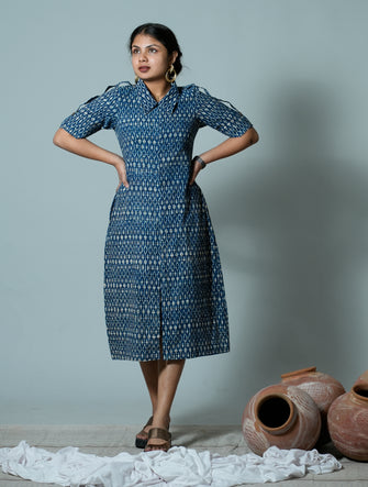 Hand Block Printed Western Dress With Collar