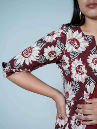 Hand Block Floral Printed Jacket Style Kurta Pant Set - Niyatee