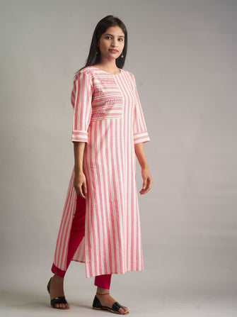 Striped Pink Straight Fit Kurta - Niyatee