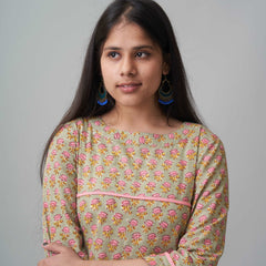 Currency Green Block Print Straight Fit Kurti Pant Set - Niyatee