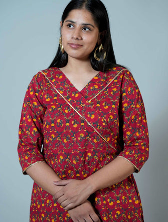 Printed Kurta Pant Set with Angrakha Style Collar - Niyatee