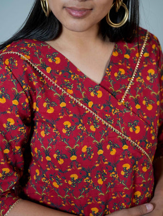 Printed Kurta Pant Set with Angrakha Style Collar - Niyatee
