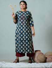 Hand Block Printed Straight Fit Kurta With Hand Embroidery Details